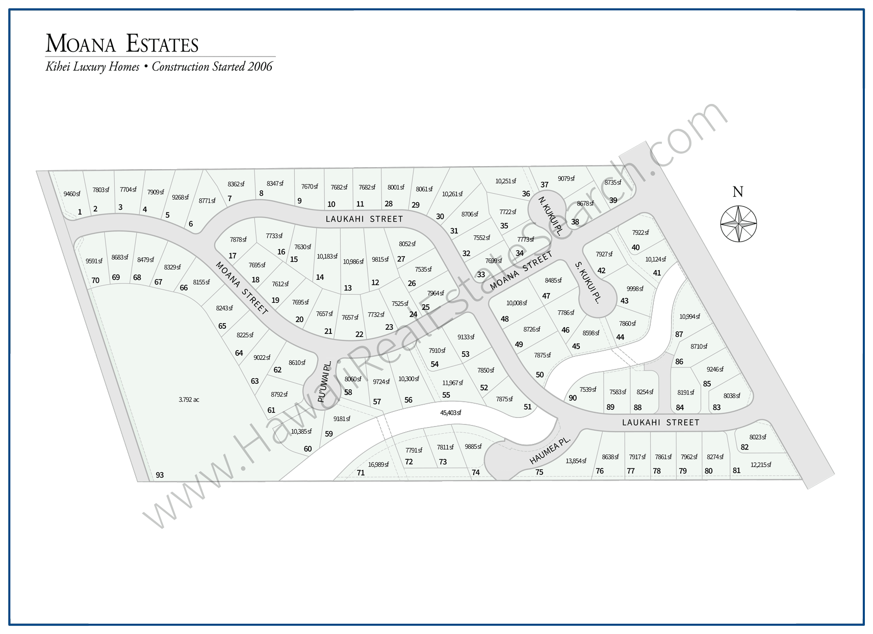 Moana Estates Plat Map with detail